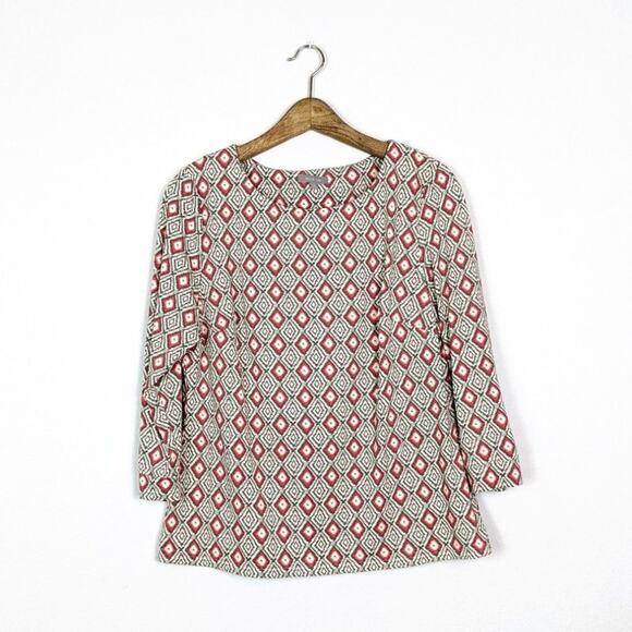 Ellie Kai Tops - Ellie Kai Blouse 12 Brown Coral Ikat Print Boat Neck Long Sleeve